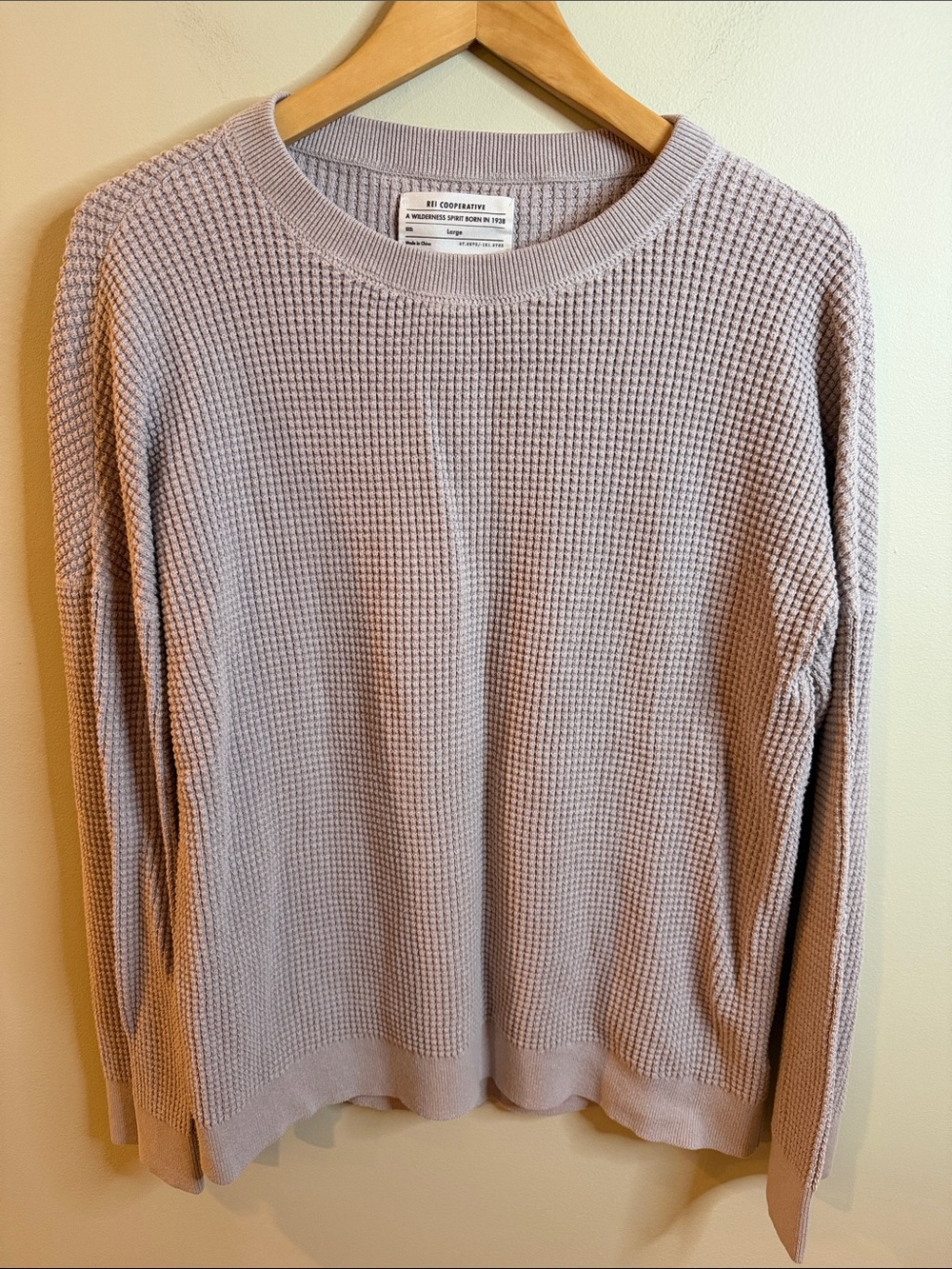 REI 100% Cotton Women's Waffle Knit Crew Sweater in Mauve